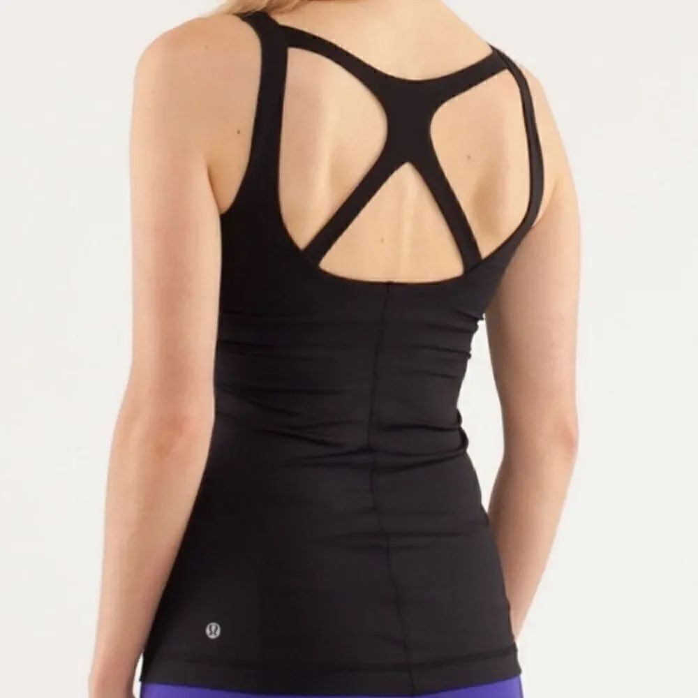 Lululemon Optimal Black Strappy Racerback Built in Bra Athletic Tank Top